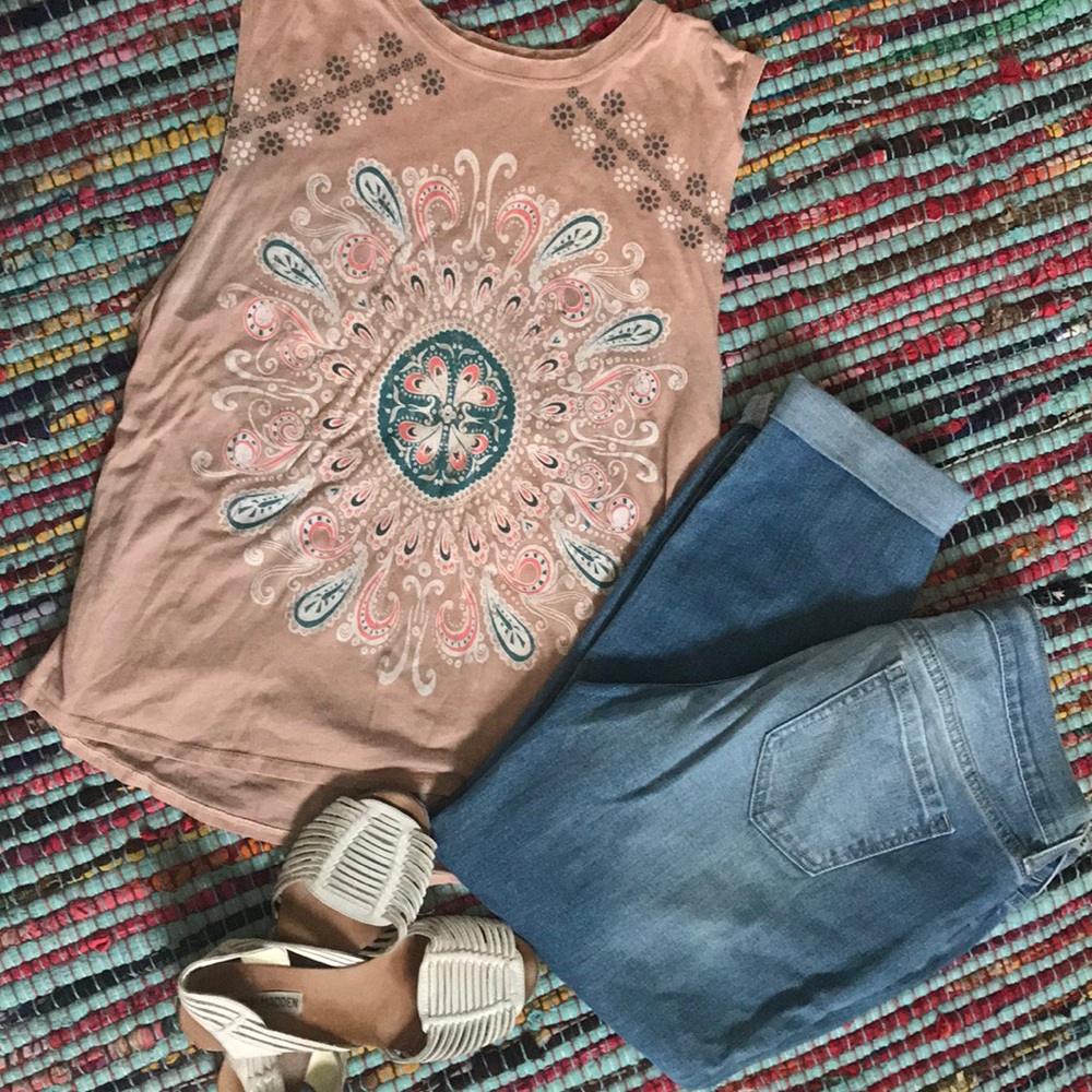 Evolution and creation distressed paisley top